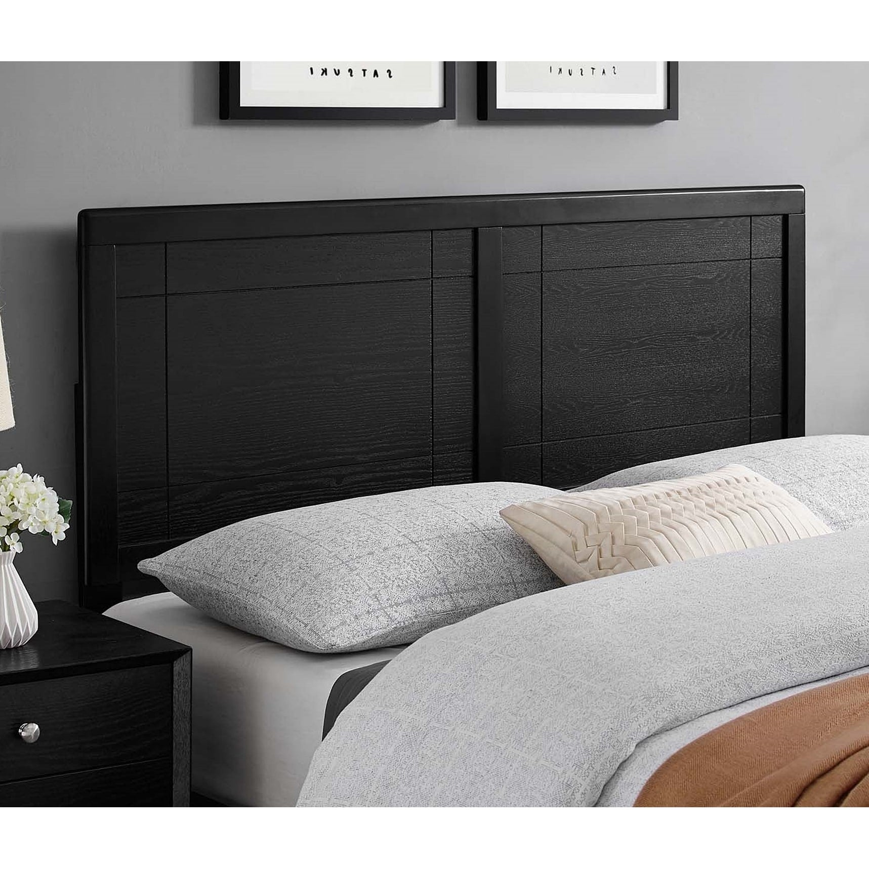 Viola Country Style King Size Black Wooden Headboard