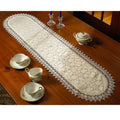Violet Linen Flower Bow Embroidered Lace Vintage Design Table Runner