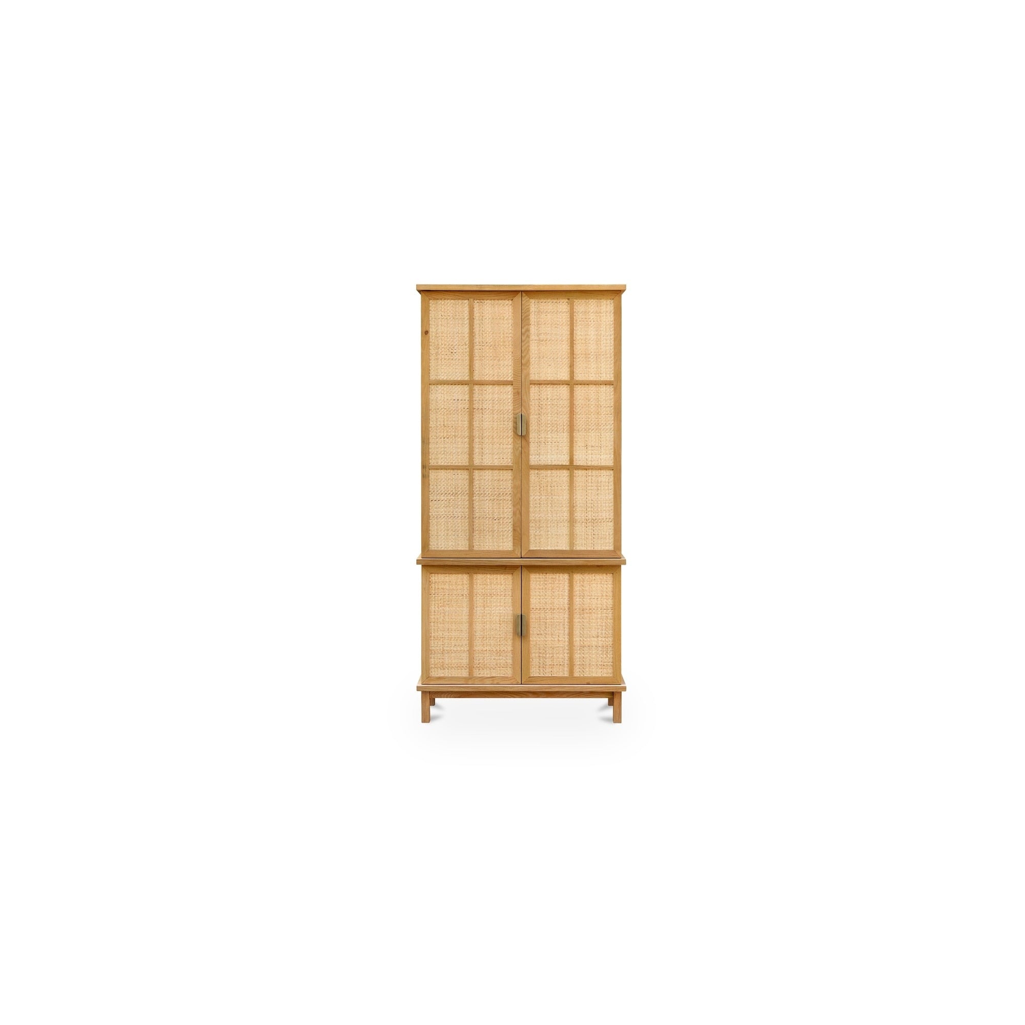 Vionelle Cabinet Rectangular Solid Oak With Rattan Adjustable Shelves Natural Finish