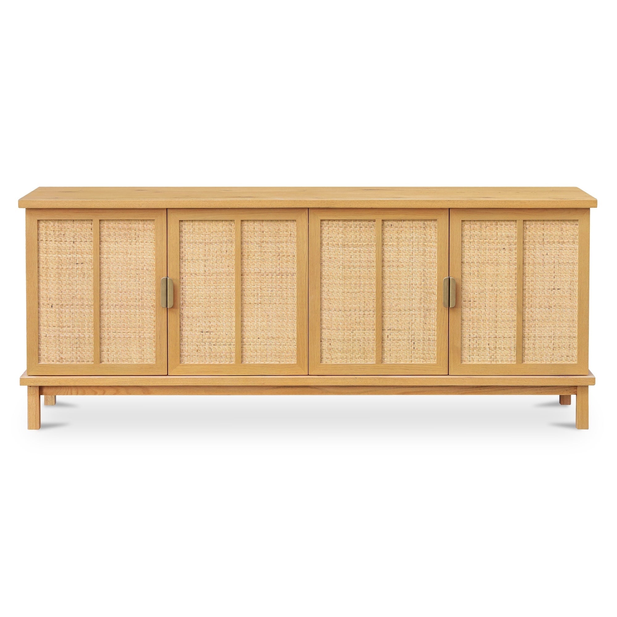 Vionelle Sideboard Rectangular Solid Oak With Rattan Soft Close Doors Natural Finish