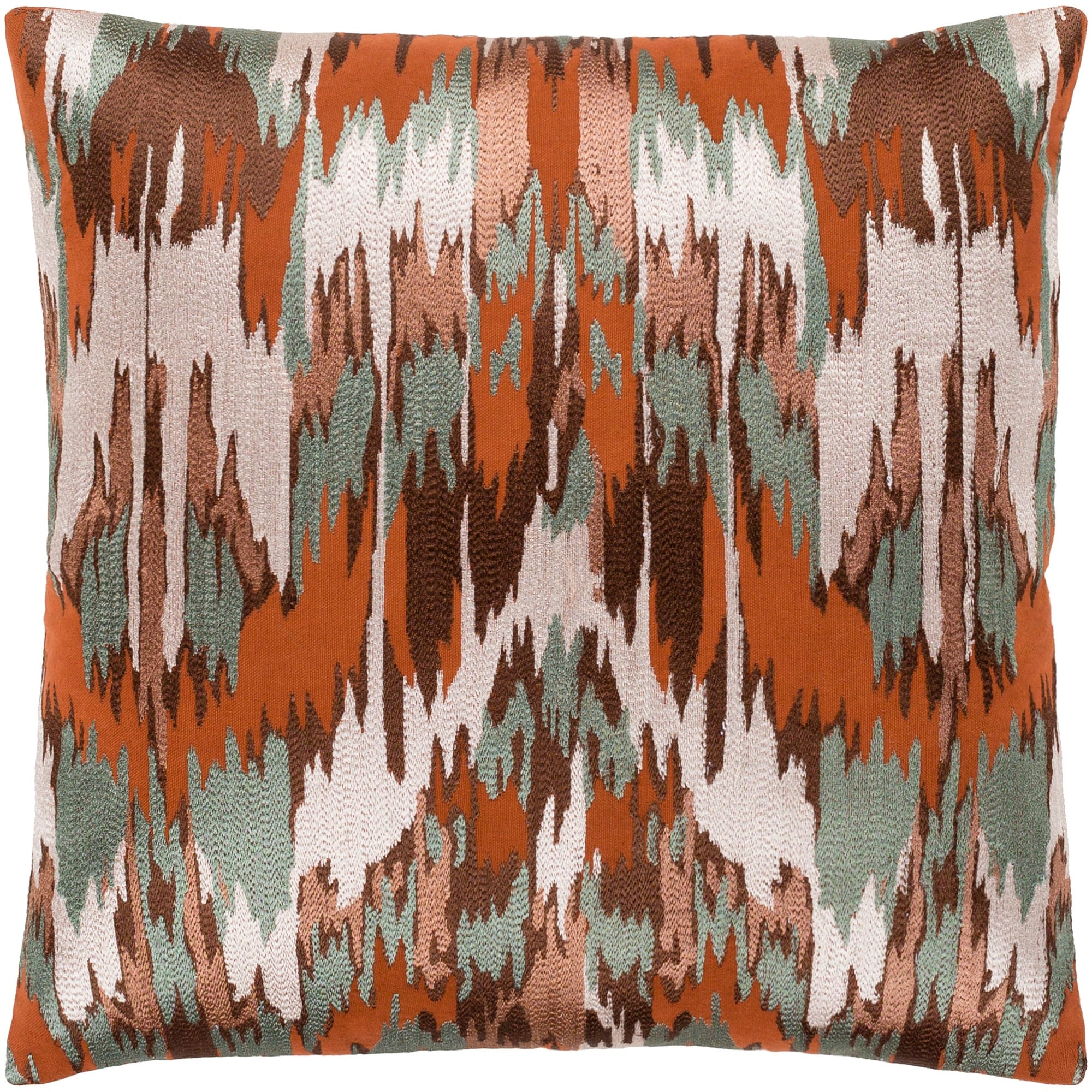 Virgil Brown Green Embroidered Ikat Throw Pillow Cover 18 X 18