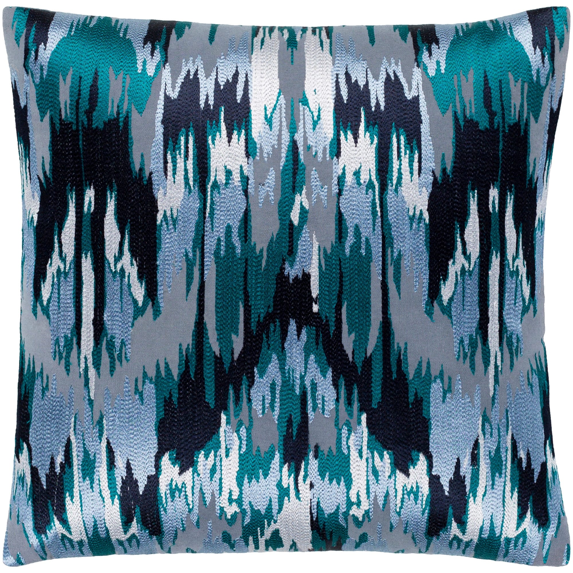 Virgil Grey Blue Embroidered Ikat Throw Pillow Cover 22 X 22