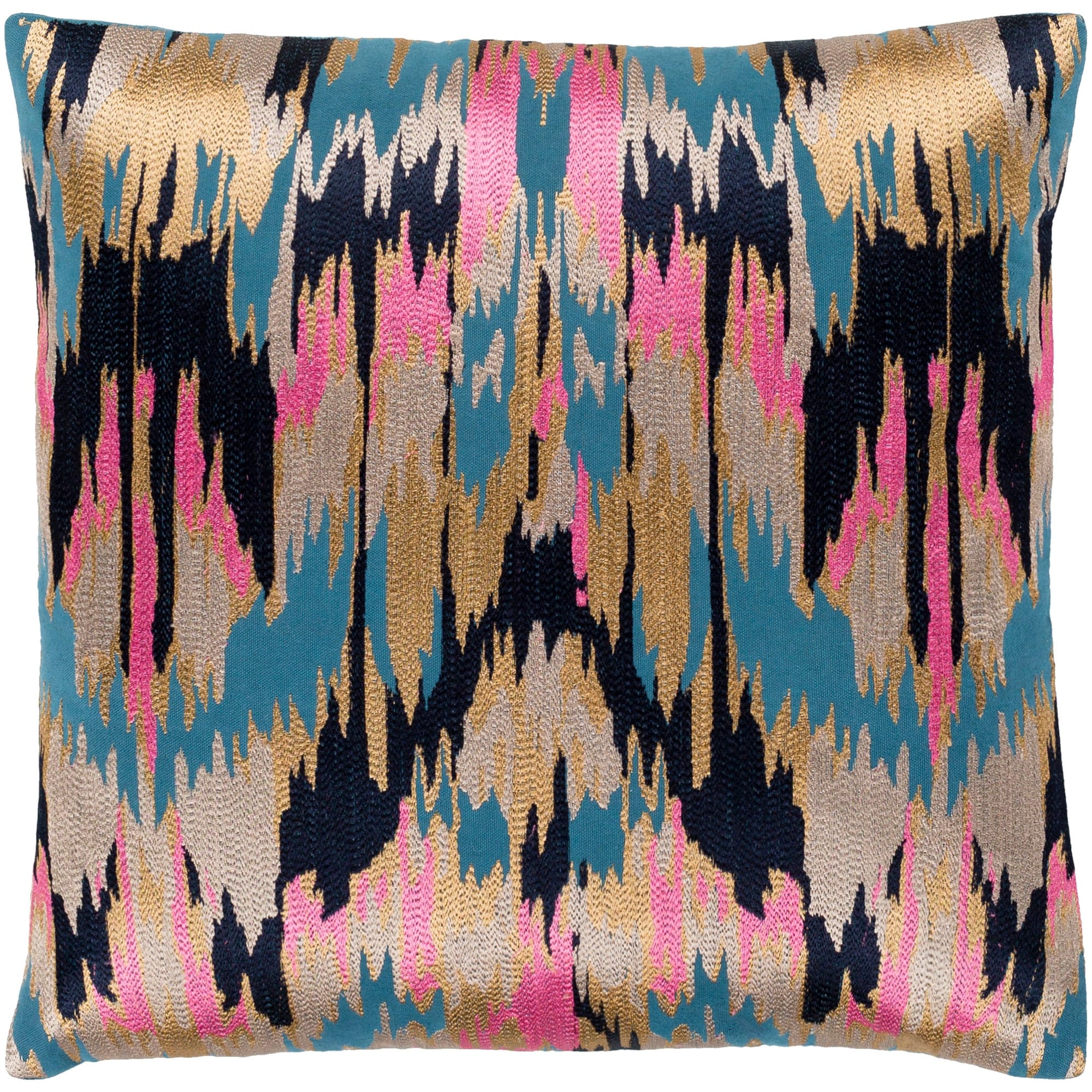 Virgil Hot Pink Navy Embroidered Ikat Poly Fill Throw Pillow 22 X 22