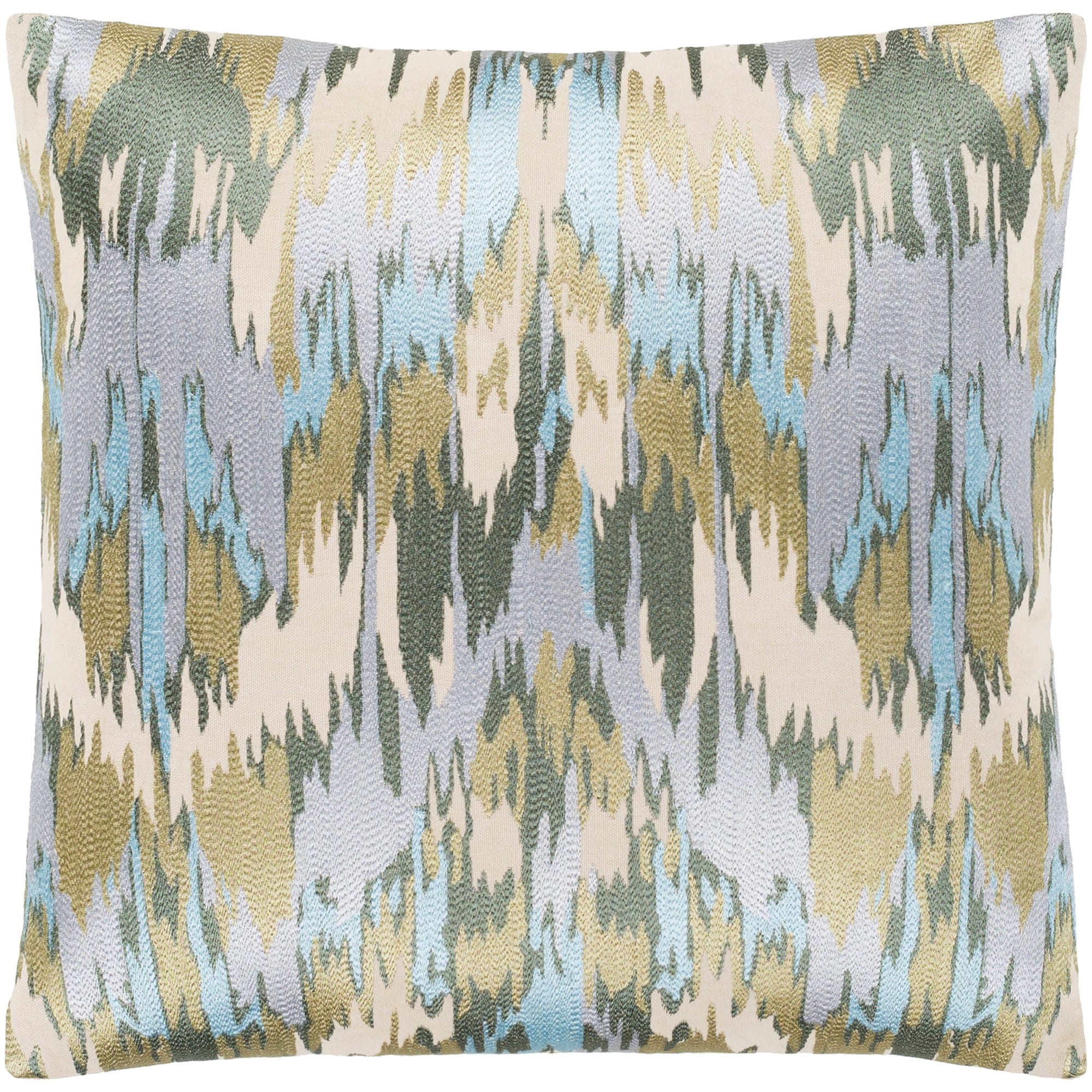 Virgil Light Blue Embroidered Ikat Throw Pillow Cover 22 X 22