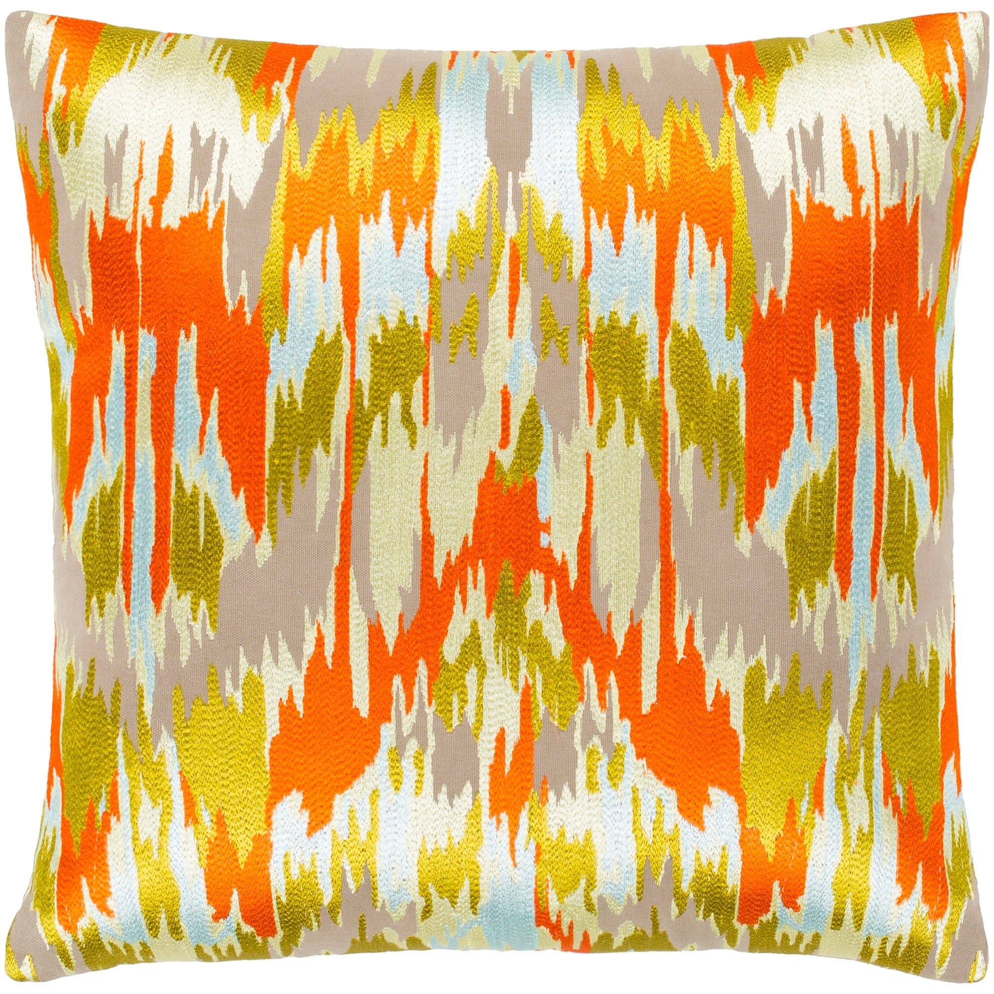 Virgil Orange Lime Embroidered Ikat Throw Pillow Cover 22 X 22