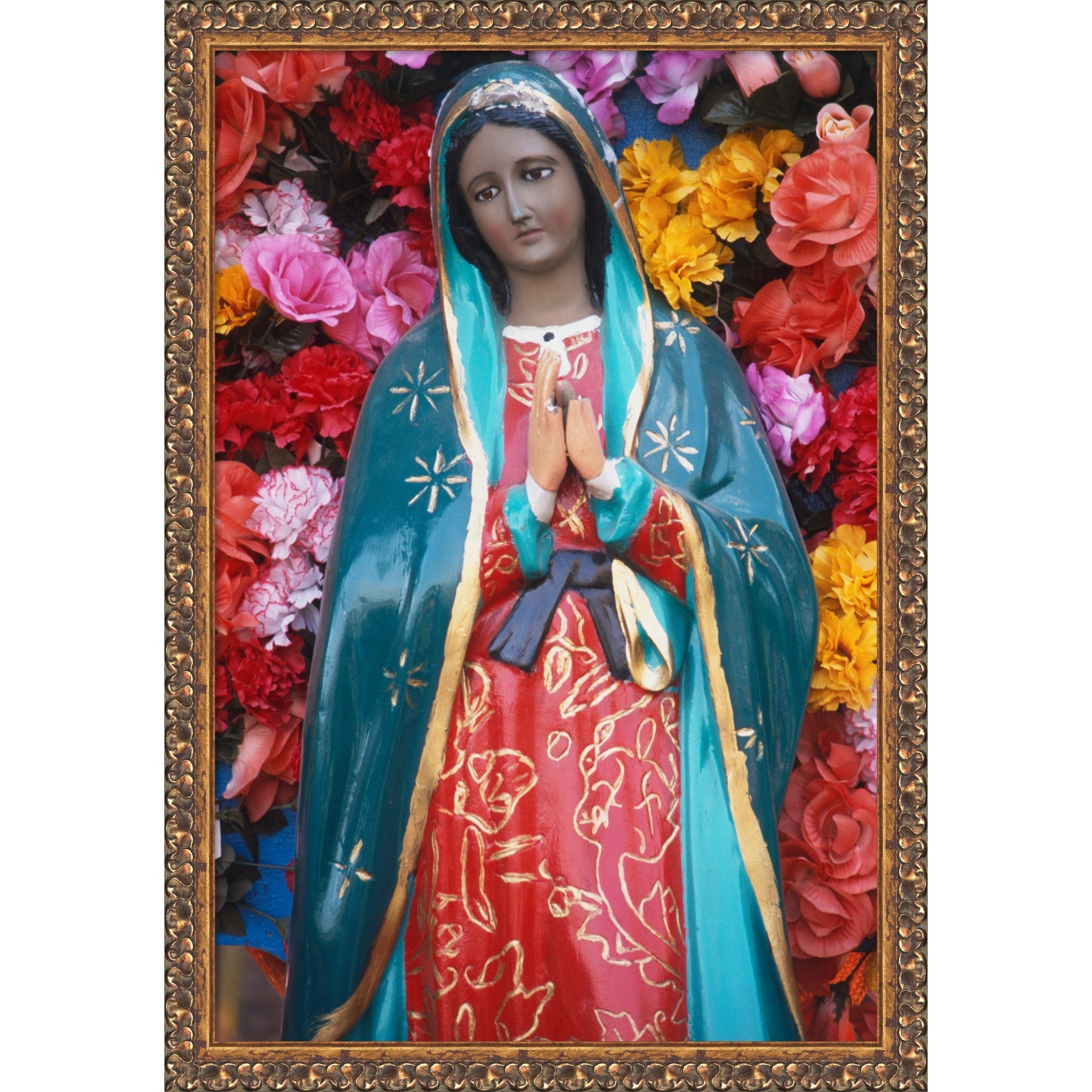 Virgin Of Guadalupe Flowers Framed Mounted Canvas Wall Art Print
