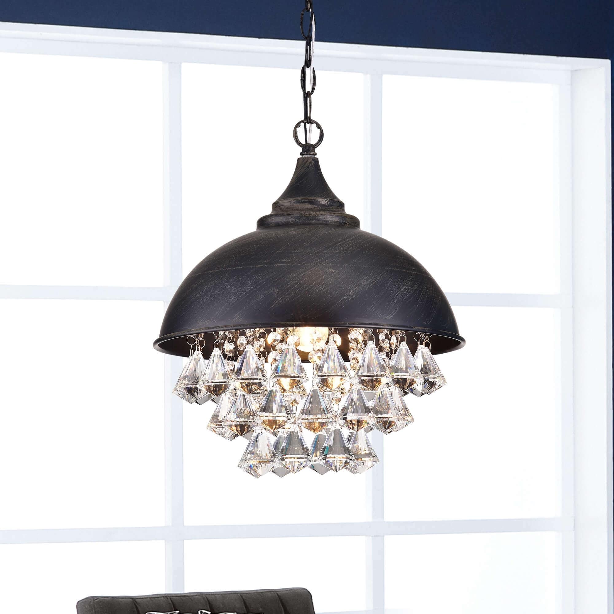 Visalia Antique Black Single Light Crystal Chandelier