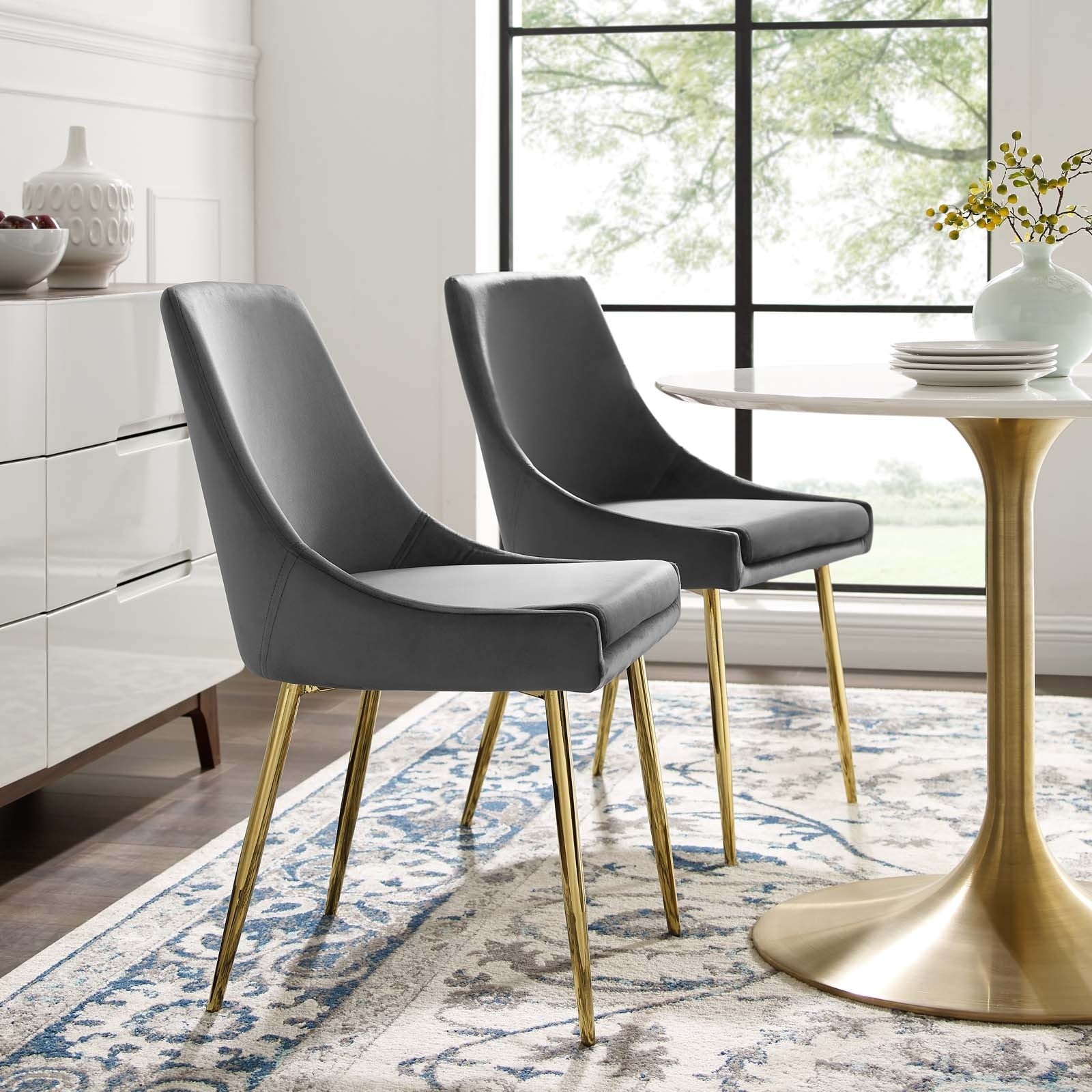 Viscount Performance Velvet Dining Chairs Set Of 2