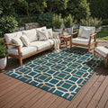 Laguna Geometric Tiles Blue Grey Indoor Outdoor Area Rug