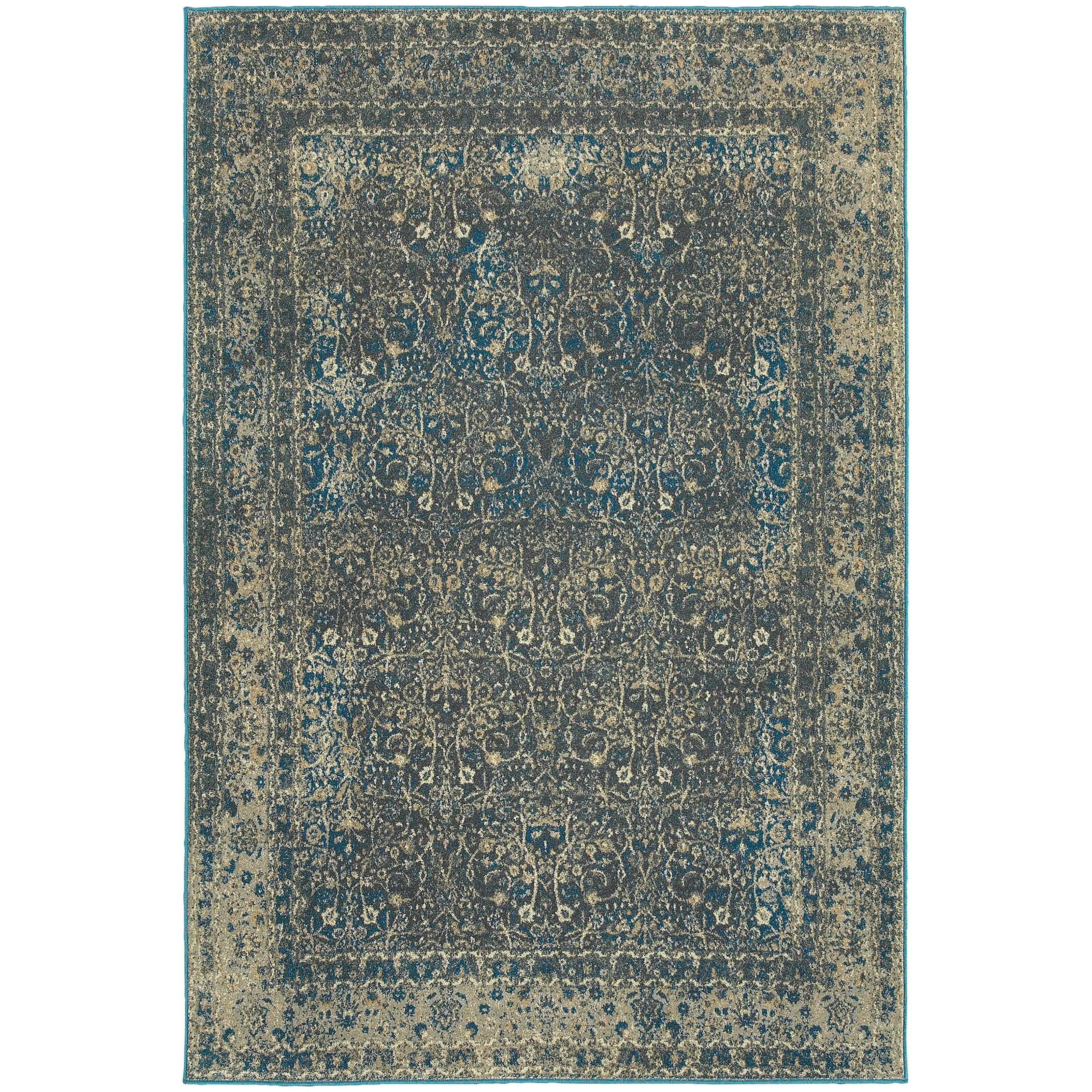 Faded Traditional Navy Grey Rug 310 X 55 310 X 55