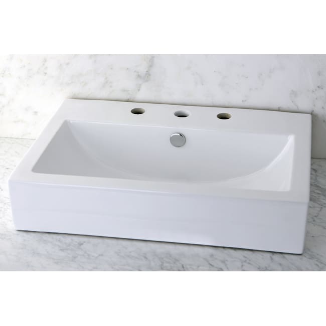 Vitreous China White Rectangular Vessel Bathroom Sink