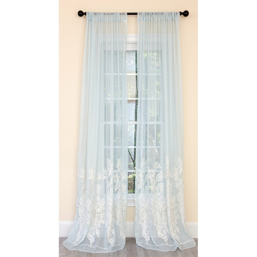 Manor Luxe Vivid Ocean Coral Embroidered Semi Sheer Single Curtain Panel