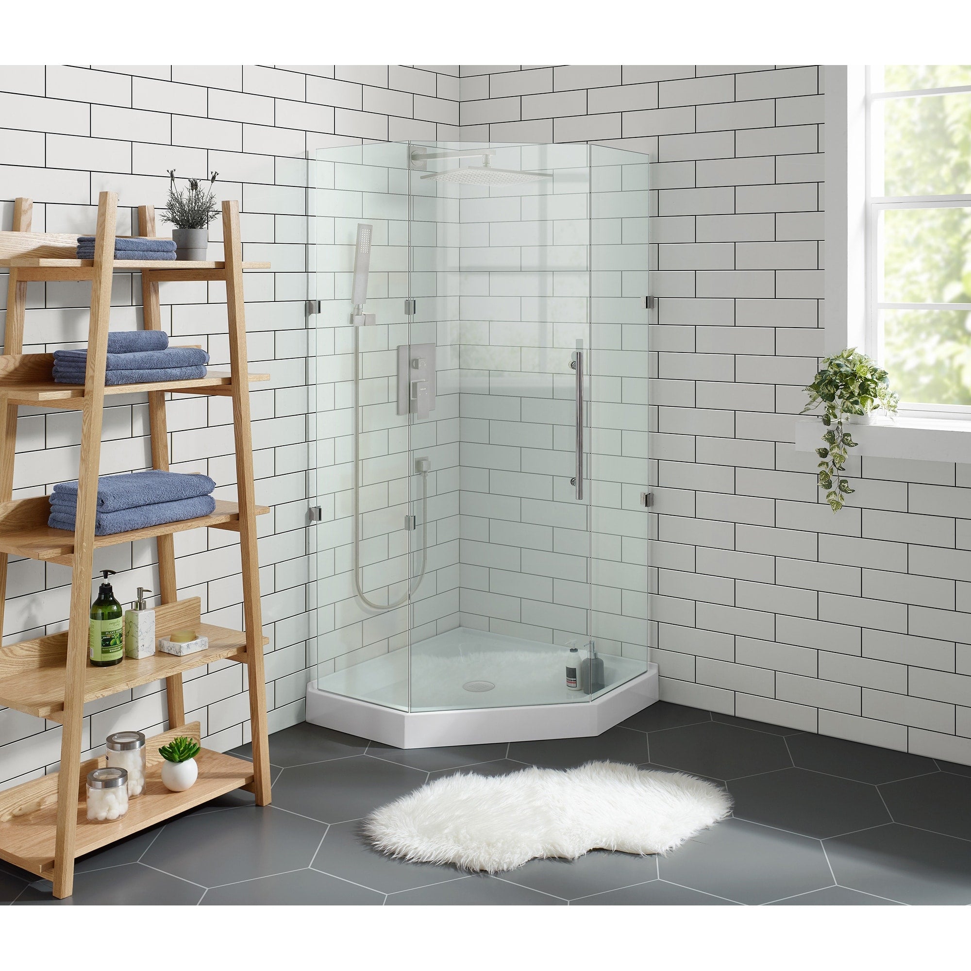Voltaire 36 X 36 Acrylic White Single Threshold Center Drain Neo Angle Shower Base
