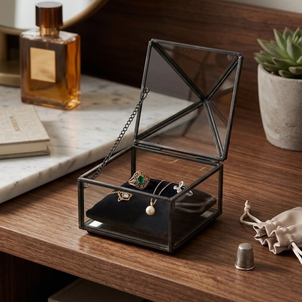 Vortial Metal Framed Glass Pyramid Decorative Box N A