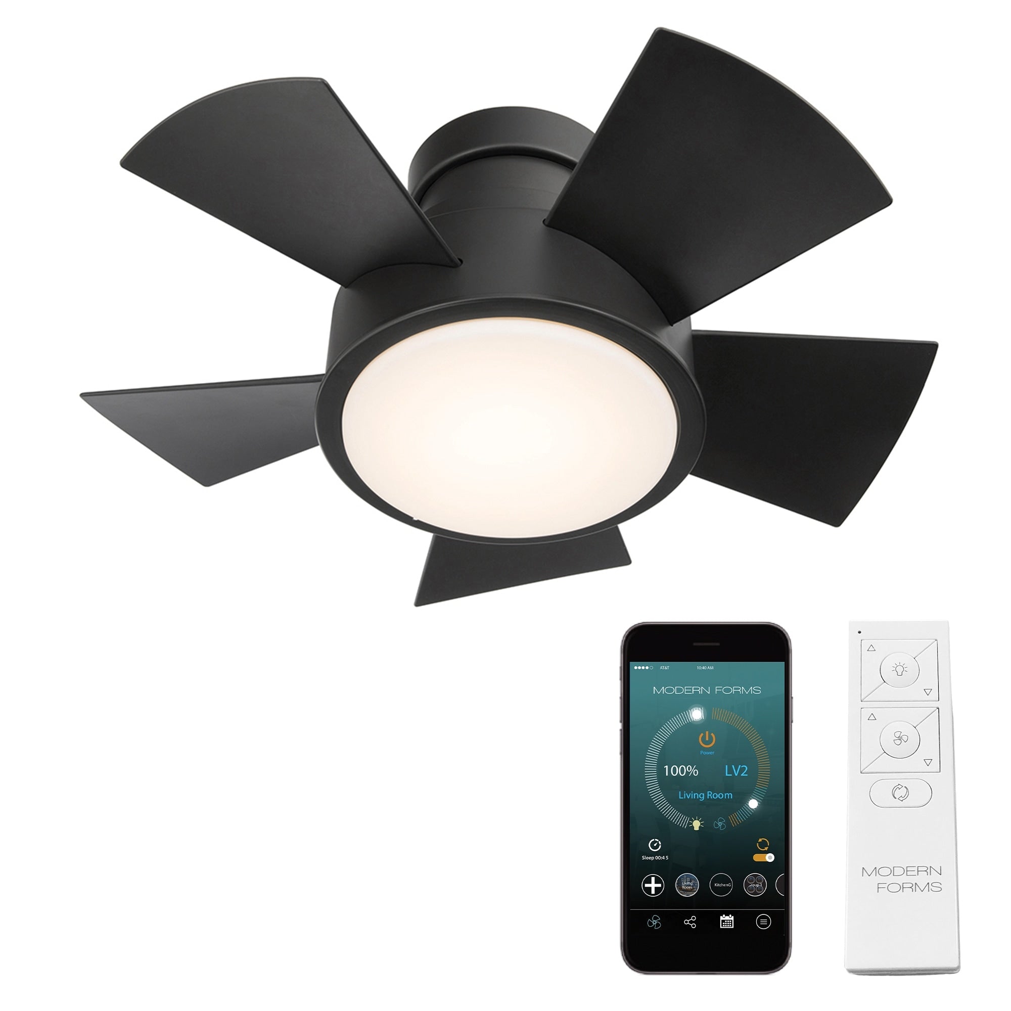 Vox 26 Inch Five Blade Indoor Outdoor Smart Flush Mount Ceiling Fan With Six Speed Dc Motor And Led Light.