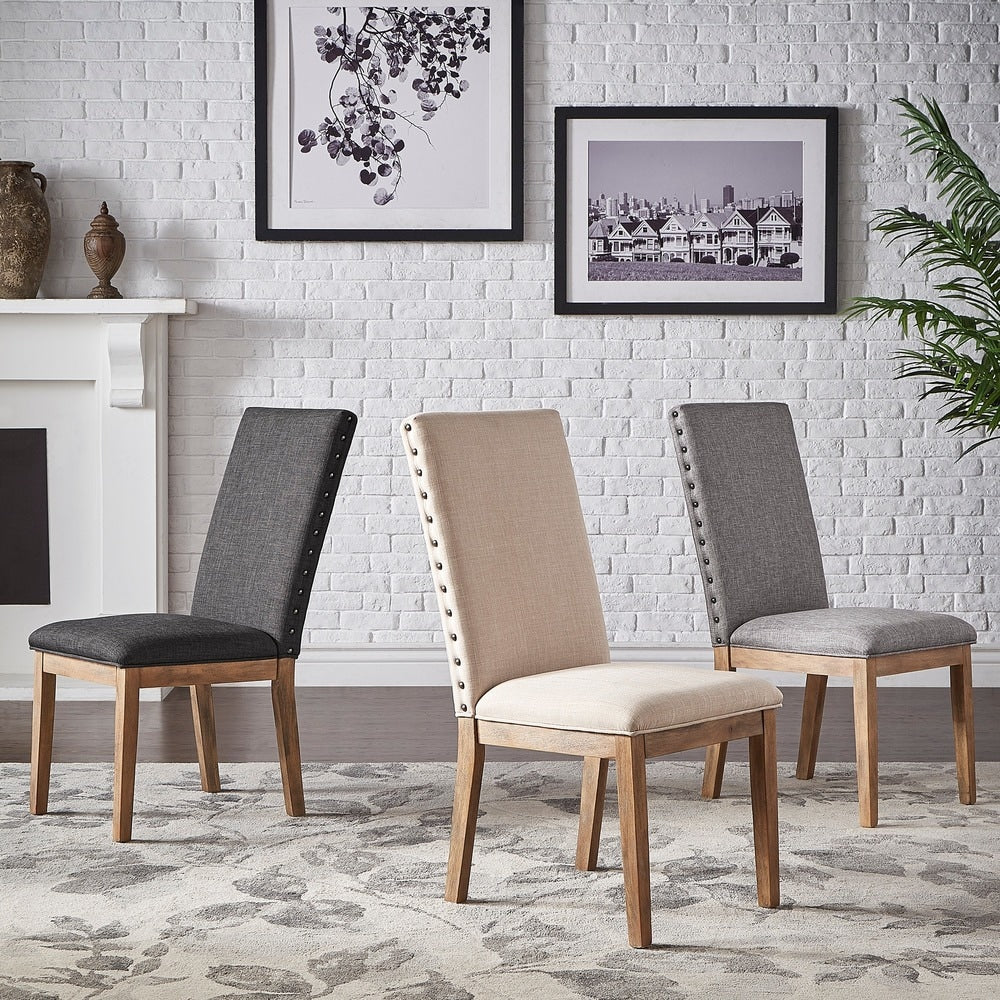 Voyager Nailhead Accent Parson Linen Dining Chair Set Of 2 By Inspire Q Artisan