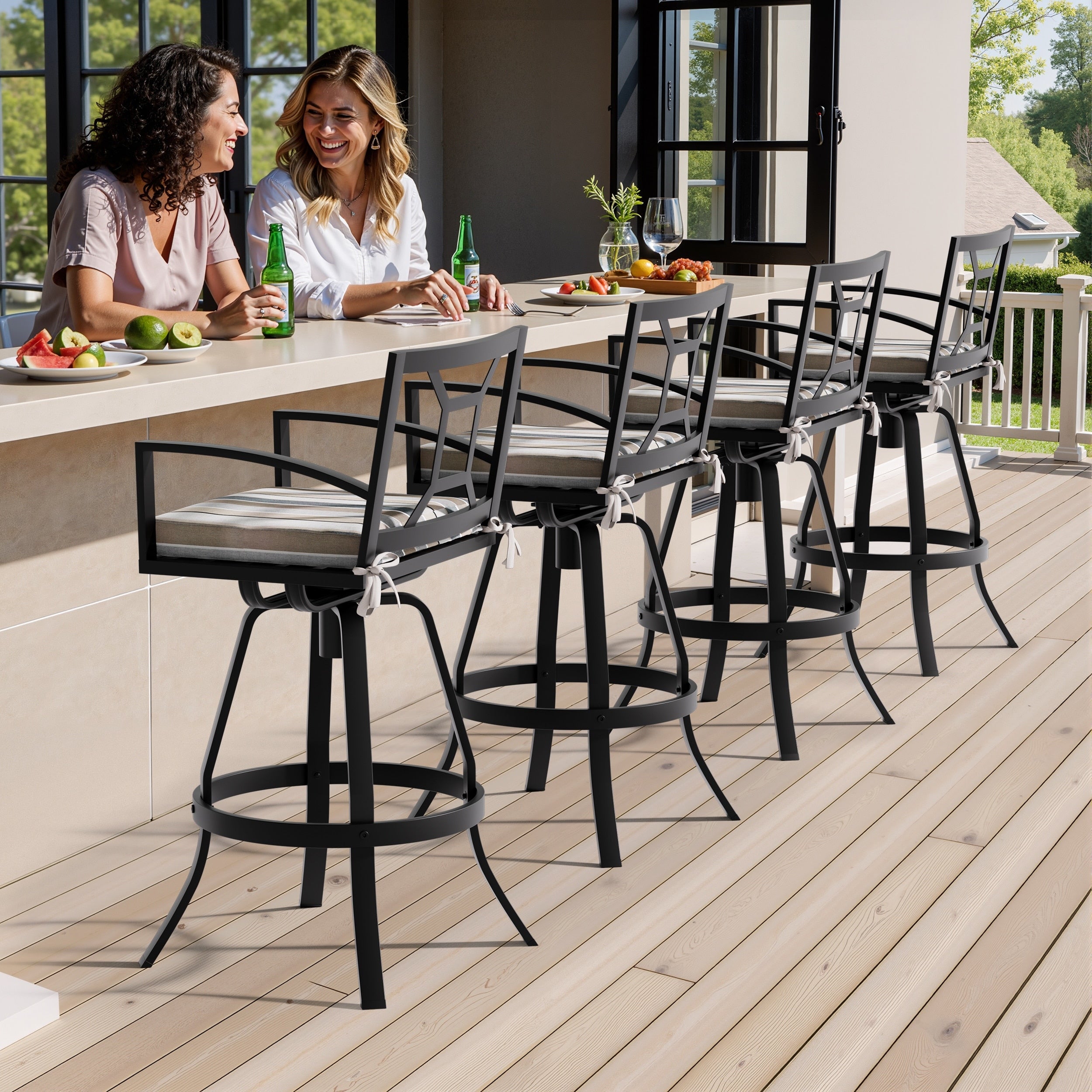 Vredhom Outdoor Patio All Weather Aluminum Swivel Sunbrella Cushion Bar Stool