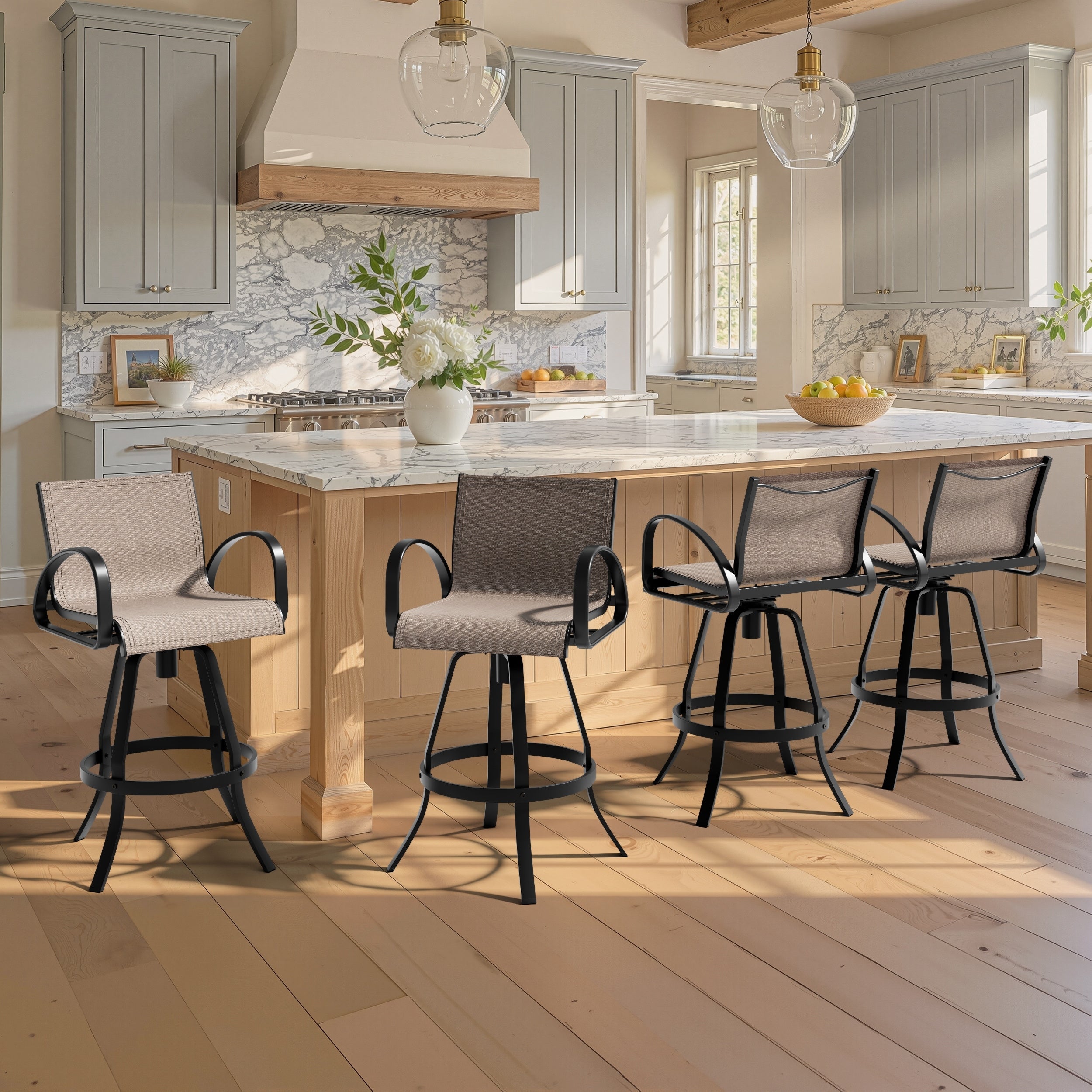 Vredhom Outdoor Patio All Weather Aluminum Swivel Sunbrella Fabric Dining Chairs Bar Stools