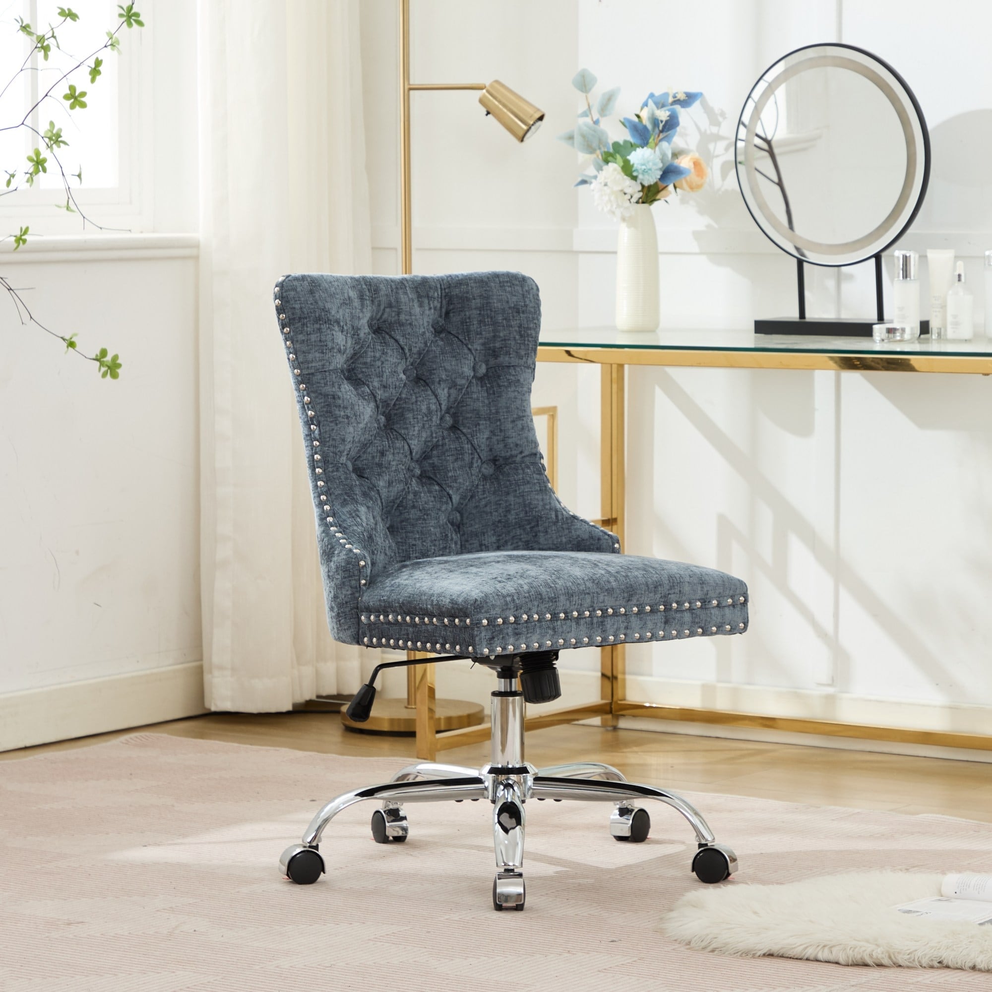 W19.4 Modern Chenille Adjustable Swivel Office Armless Chair