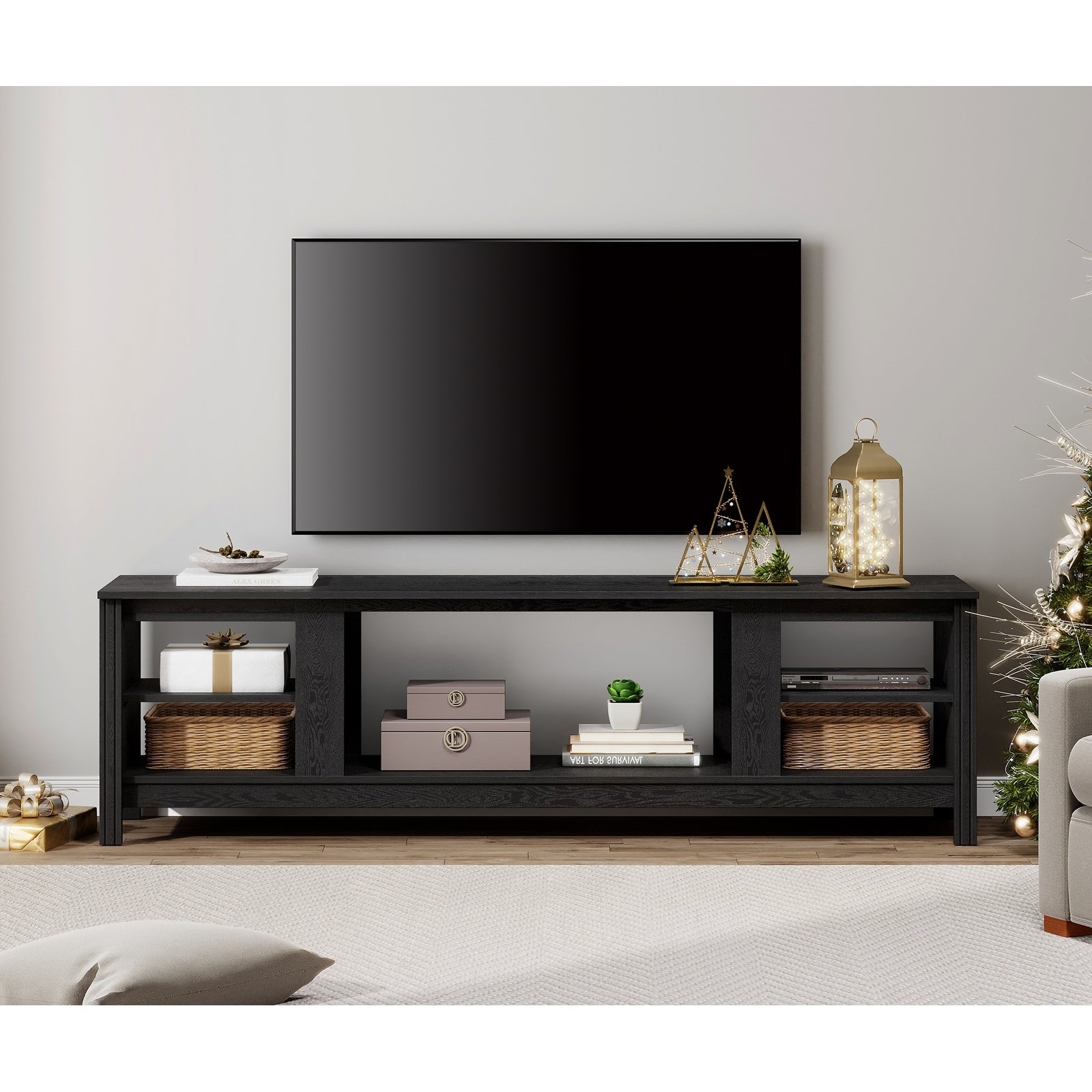 Wampat 70 Inch Tv Stand For 75 Inch Tv Classic Tv Console Table Entertainment Media Stand Black