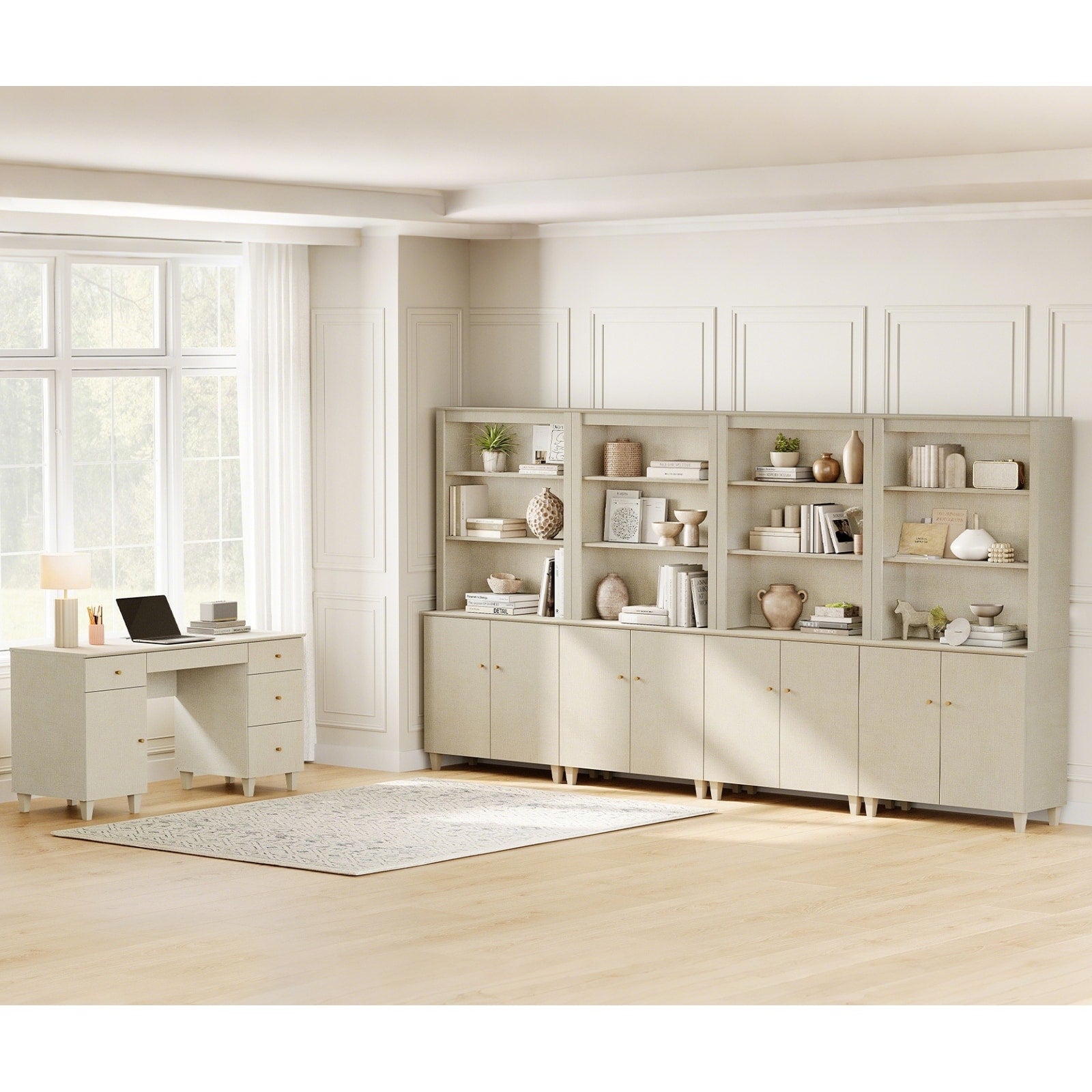 Wampat Home Office Furniture Set 58 Executive Desk With Cabinet 4 Column 71 Tall Bookcase With Doors And Adjustable Shelves