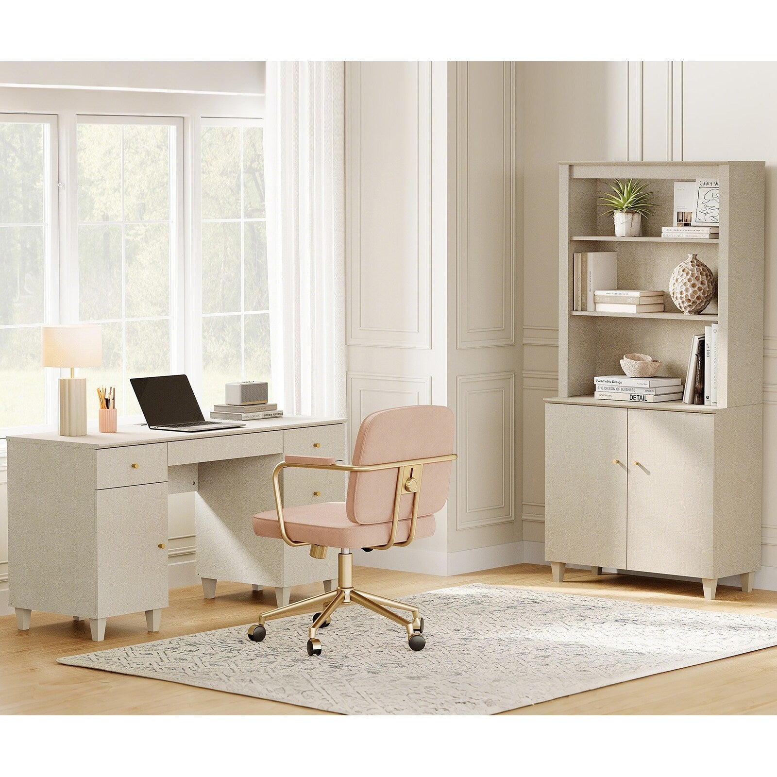 Wampat Home Office Furniture Set 58 Executive Desk With Cabinet 71 Tall Bookcase With Doors And Adjustable Shelves