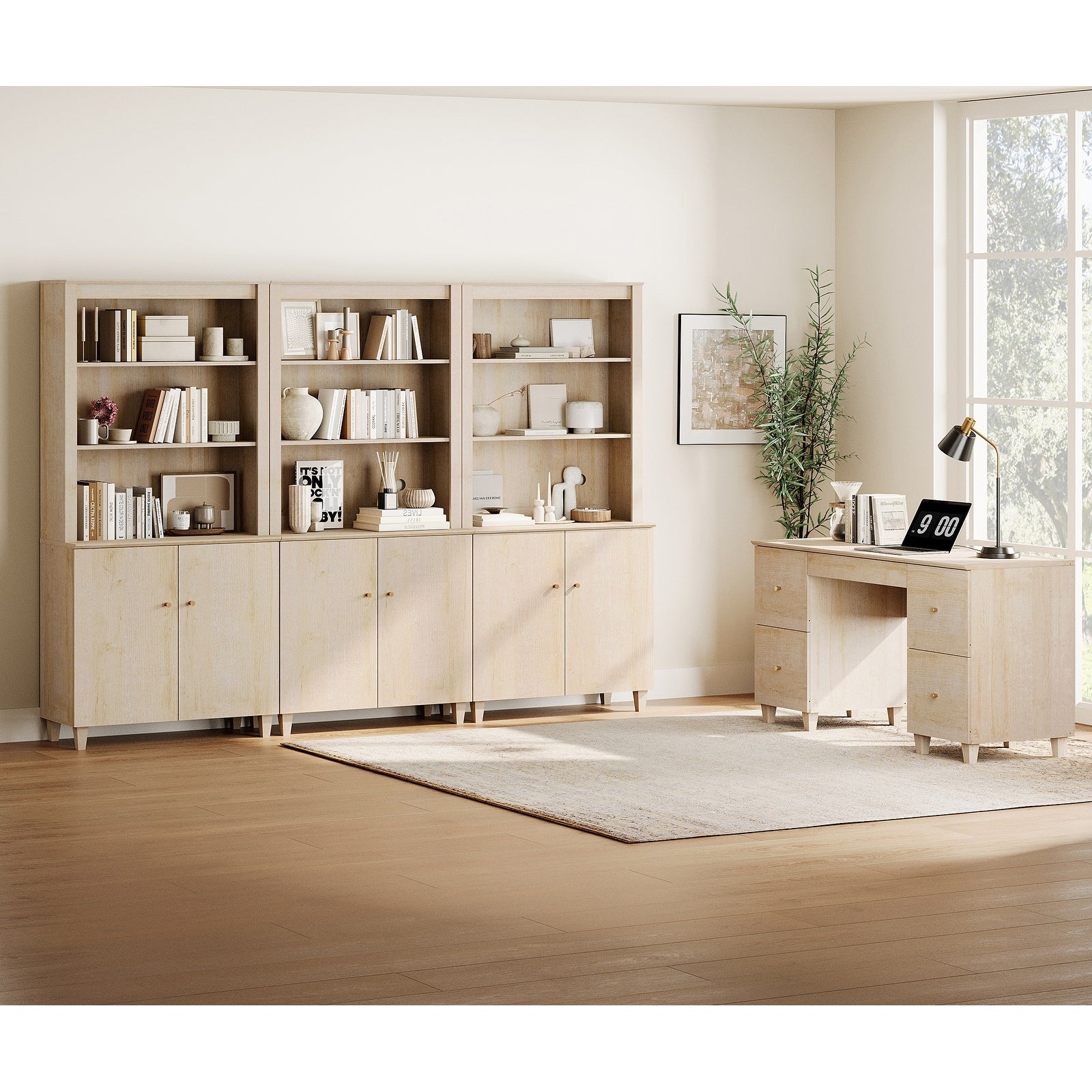 Wampat Home Office Furniture Set 58 Executive Desk With Drawers 3 Column 71 Tall Bookcase With Doors And Adjustable Shelves