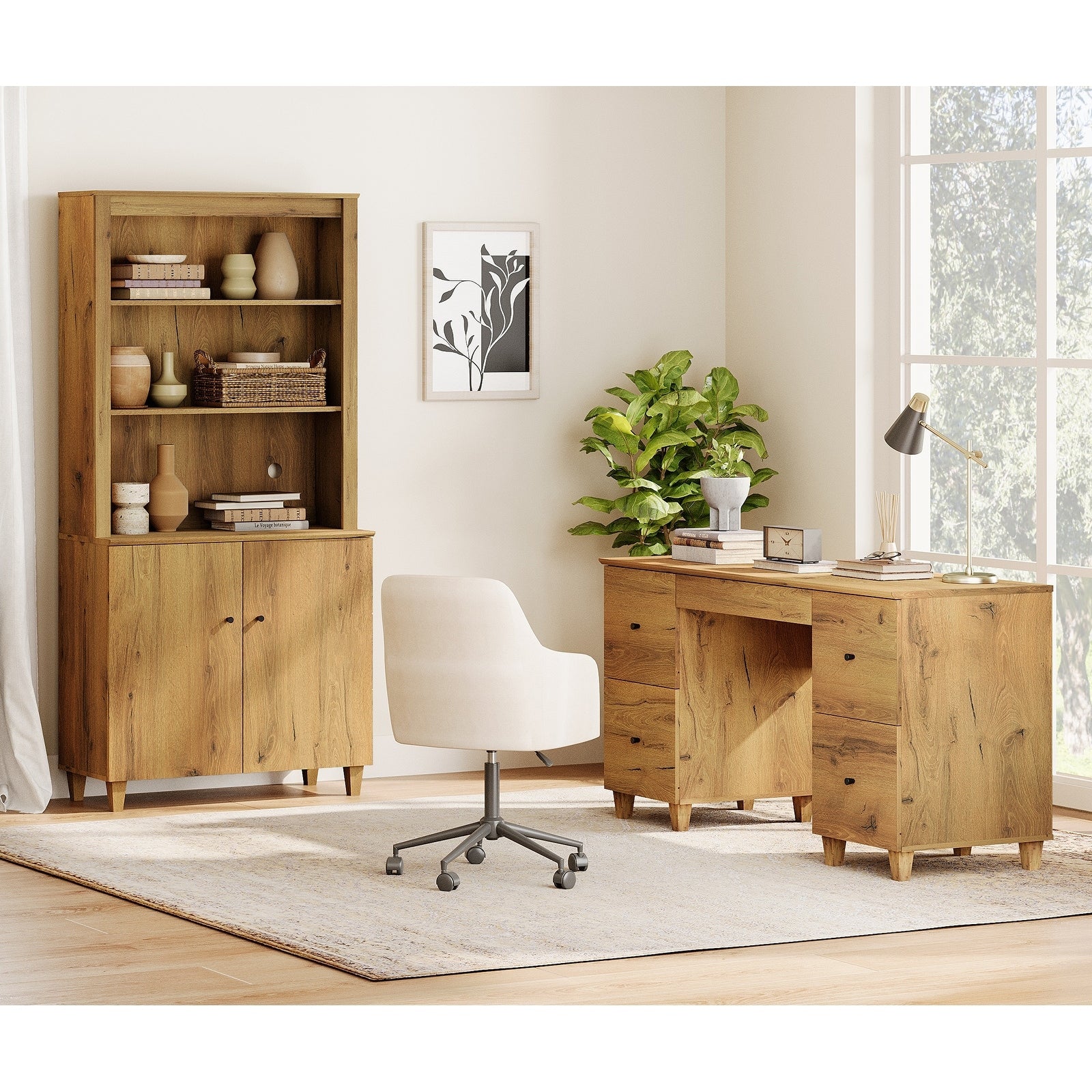 Wampat Home Office Furniture Set 58 Executive Desk With Drawers 71 Tall Bookcase With Doors And Adjustable Shelves