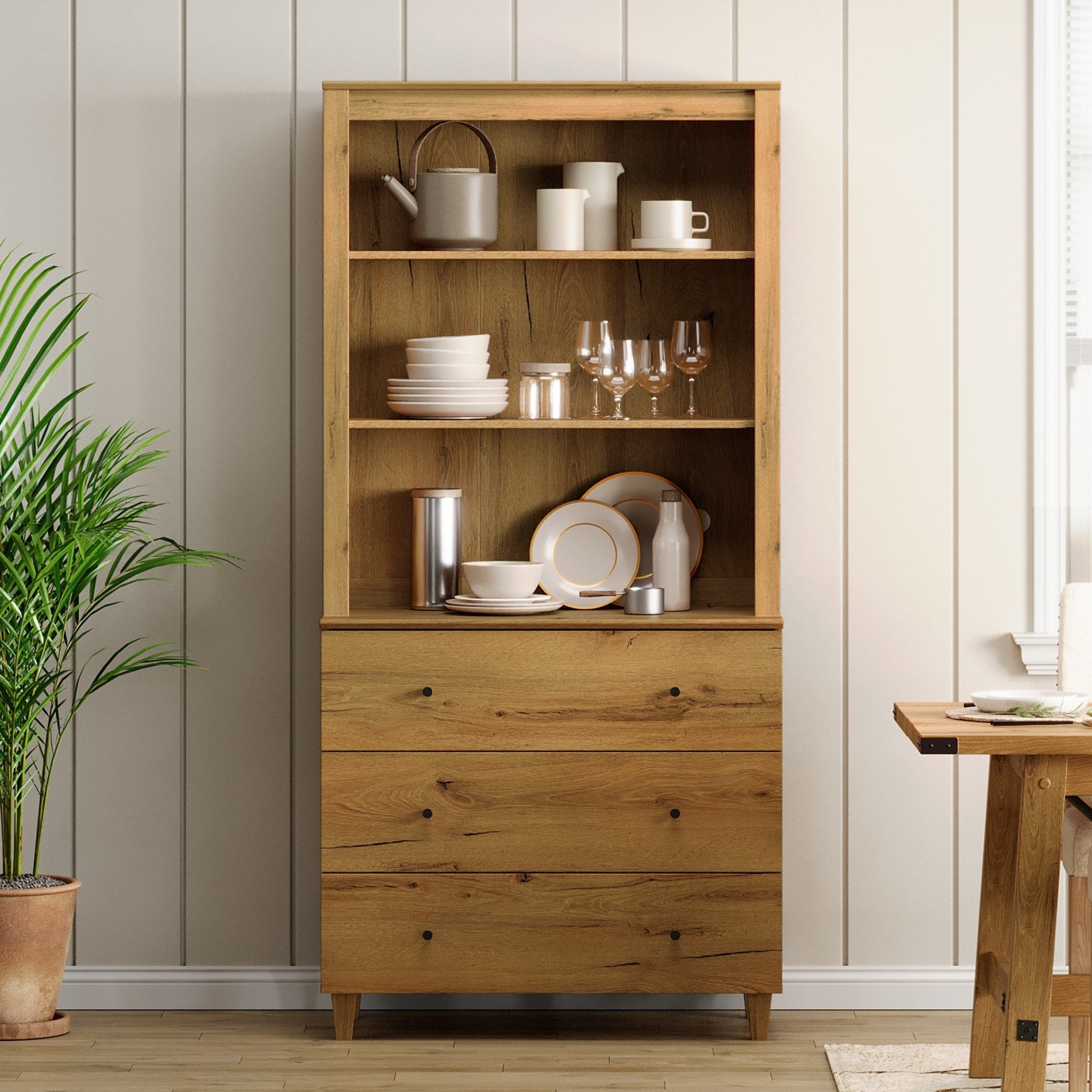 Modern 71 Tall Pantry Cabinet With Drawers Adjustable Shelf For Kitchen