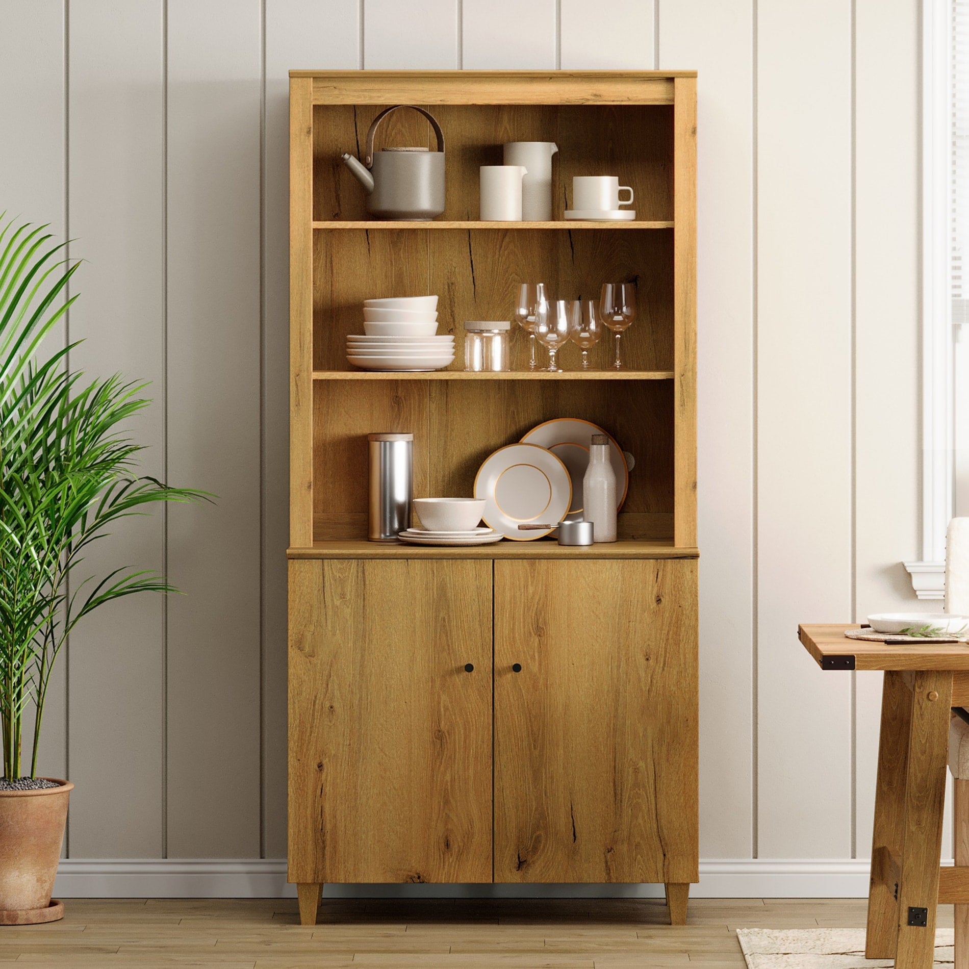 Modern 71 Tall Pantry Cabinet With Doors Shelves For Dining Room