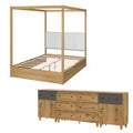 Wampat Modern Bedroom Furniture Set Wooden Queen Canopy Bed Frame 3 In 1 Dresser With 2 Cabinets And 8 Drawers