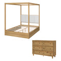 Wampat Modern Queen Canopy Bed Frame And Dresser Set Wooden Bed With Headboard Bedside Table With 6 Drawers For Bedroom