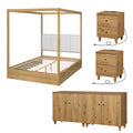 Wampat Modern Queen Canopy Bed Frame With 2 Charging Nightstands And 2 Storage Cabinets Wooden Bedroom Furniture Set