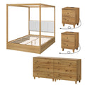 Wampat Modern Queen Canopy Bed With 2 Charging Nightstands And 2 In 1 Dressers With 6 Drawers Wooden Bedroom Furniture Set