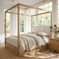 Wampat Modern Queen Size Canopy Bed Frame With Upholstered Headboard Solid Wood 4 Poster Bed No Box Spring Needed For Bedroom