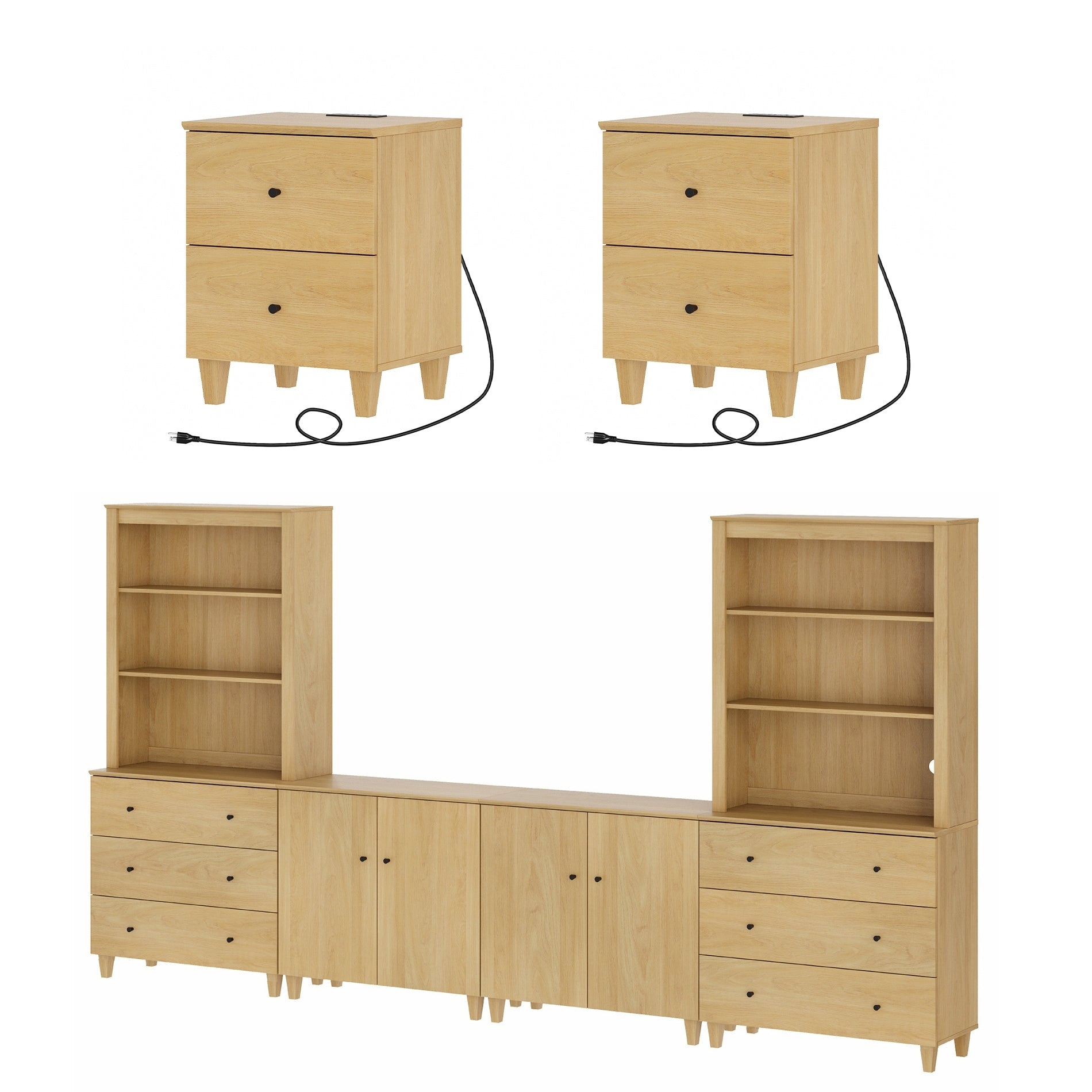 Wampat Tv Stand And End Table Set Of 3 Entertainment Center For 75 Tv With Cabinets And Drawers 2 Side Tables For Living Room