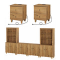 Wampat Tv Stand And End Table Set Of 3 Entertainment Center For 75 Tv With Cabinets 2 Charging Side Tables For Living Room