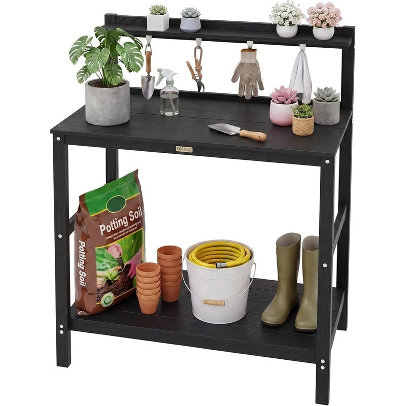 Winsoon All Weather Hips Potting Bench With Storage Hooks Wide Panel Shelf Heavy Duty Gardening Table For Patio