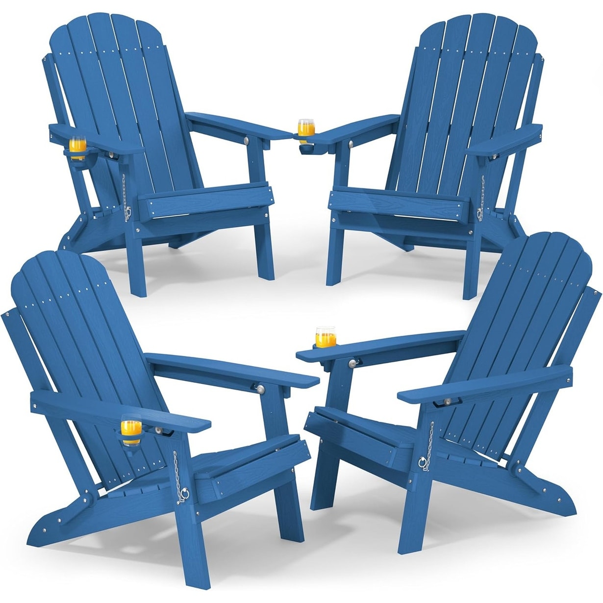 Winsoon Outdoor All Weather Hdpe Folding Adirondack Chair With Cup Holder Adjustable Back Set Of 4