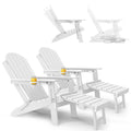 Winsoon Outdoor All Weather Hdpe Folding Adirondack Chair With Ottoman Cup Holder Adjustable Back Set Of 2