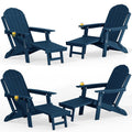 Winsoon Outdoor All Weather Hdpe Folding Adirondack Chair With Ottoman Cup Holder Adjustable Back Set Of 4