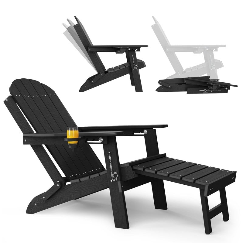 Winsoon Outdoor All Weather Hdpe Folding Adirondack Chair With Ottoman Cup Holder Adjustable Back