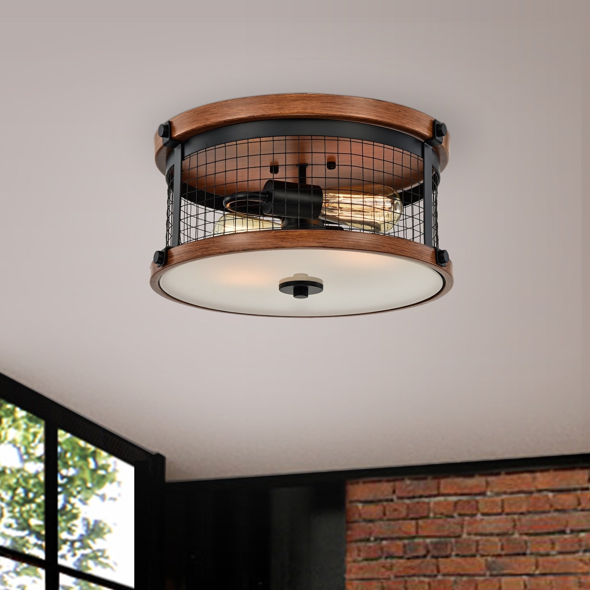 Wot Rose Matte Black Two Light Flush Mount Chandelier