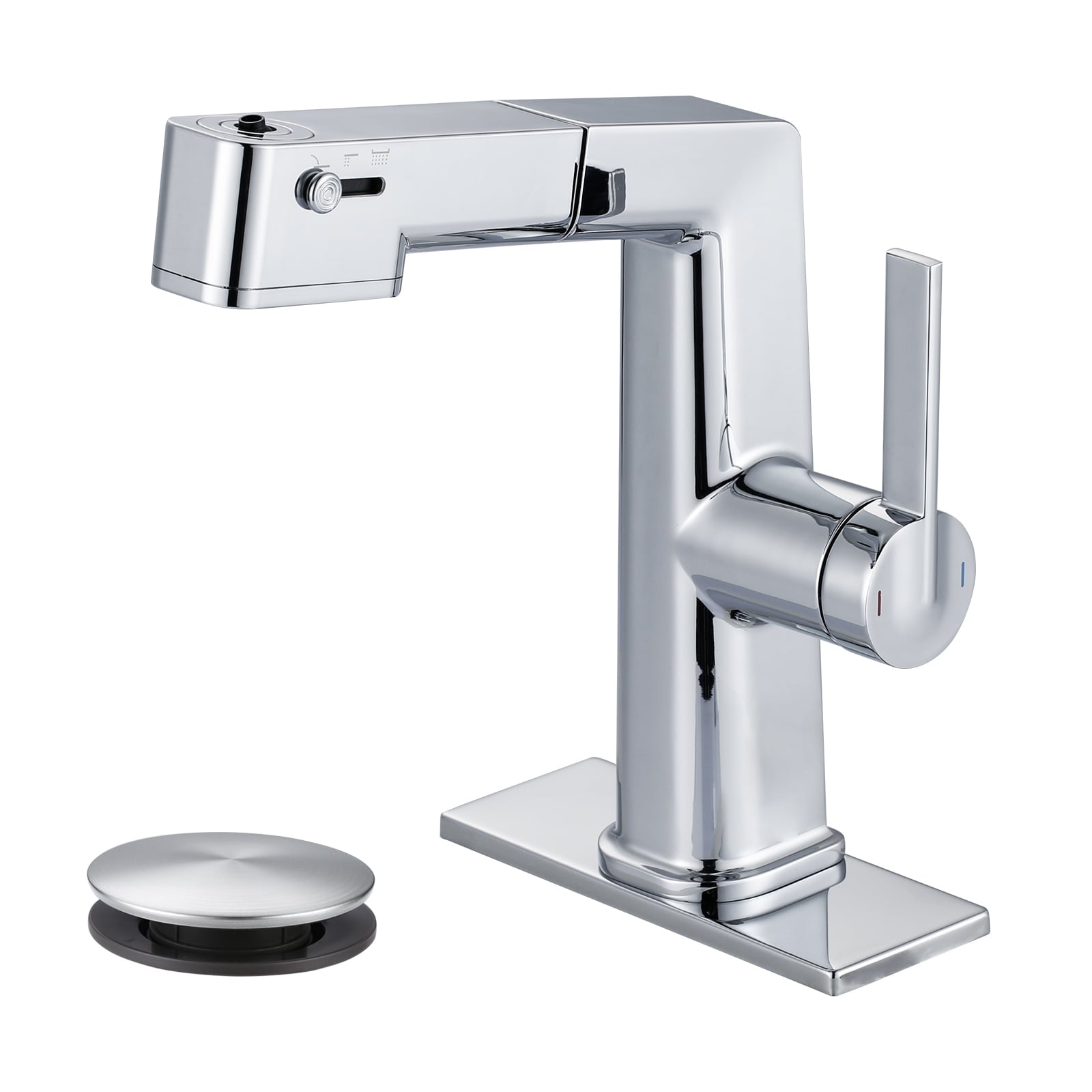 Wowow Single Hole Single Handle Pull Down Bathroom Faucet With 3 Spray Modes