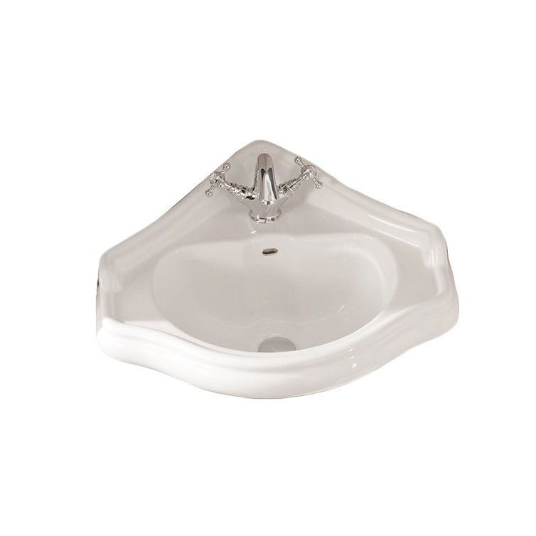 Ws Bath Collections Retro 1032 16 1 8 Ceramic Wall Mounted Corner Bathroom Sink With 1 Or 3 Holes Drilled And Overflow White