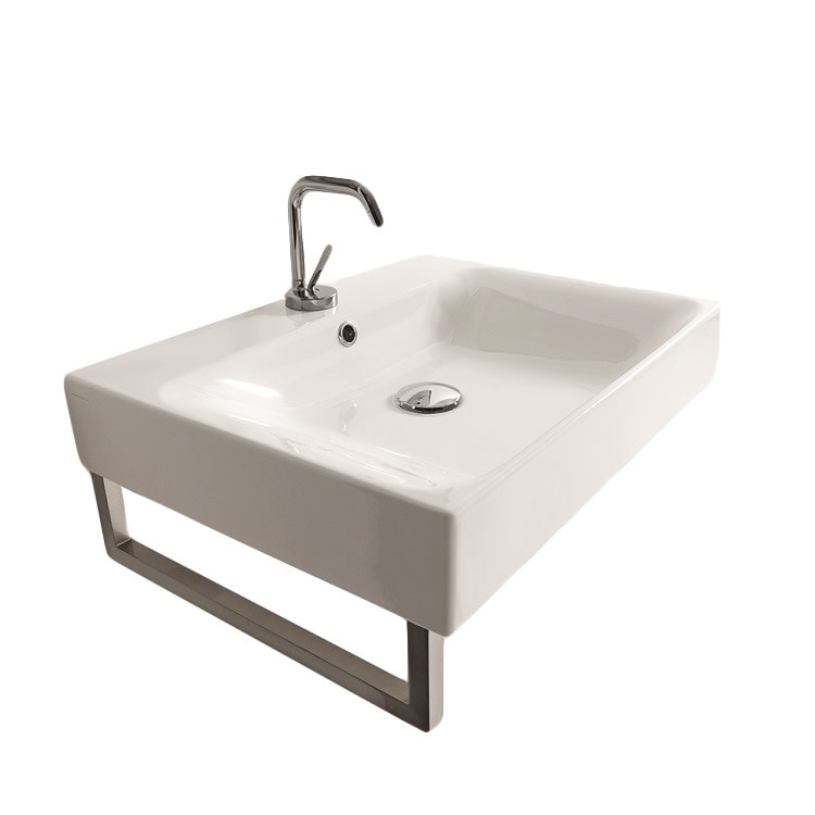 Ws Bath Collections Cento 3531 23 5 8 Ceramic Wall Mounted Vessel Bathroom Sink With 1 Hole Drilled And Overflow White