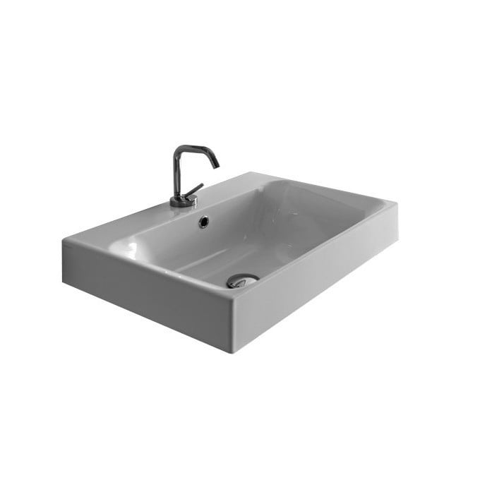 Ws Bath Collections Cento 3532 27 5 8 Ceramic Wall Mounted Vessel Bathroom Sink With 1 Hole Drilled And Overflow White
