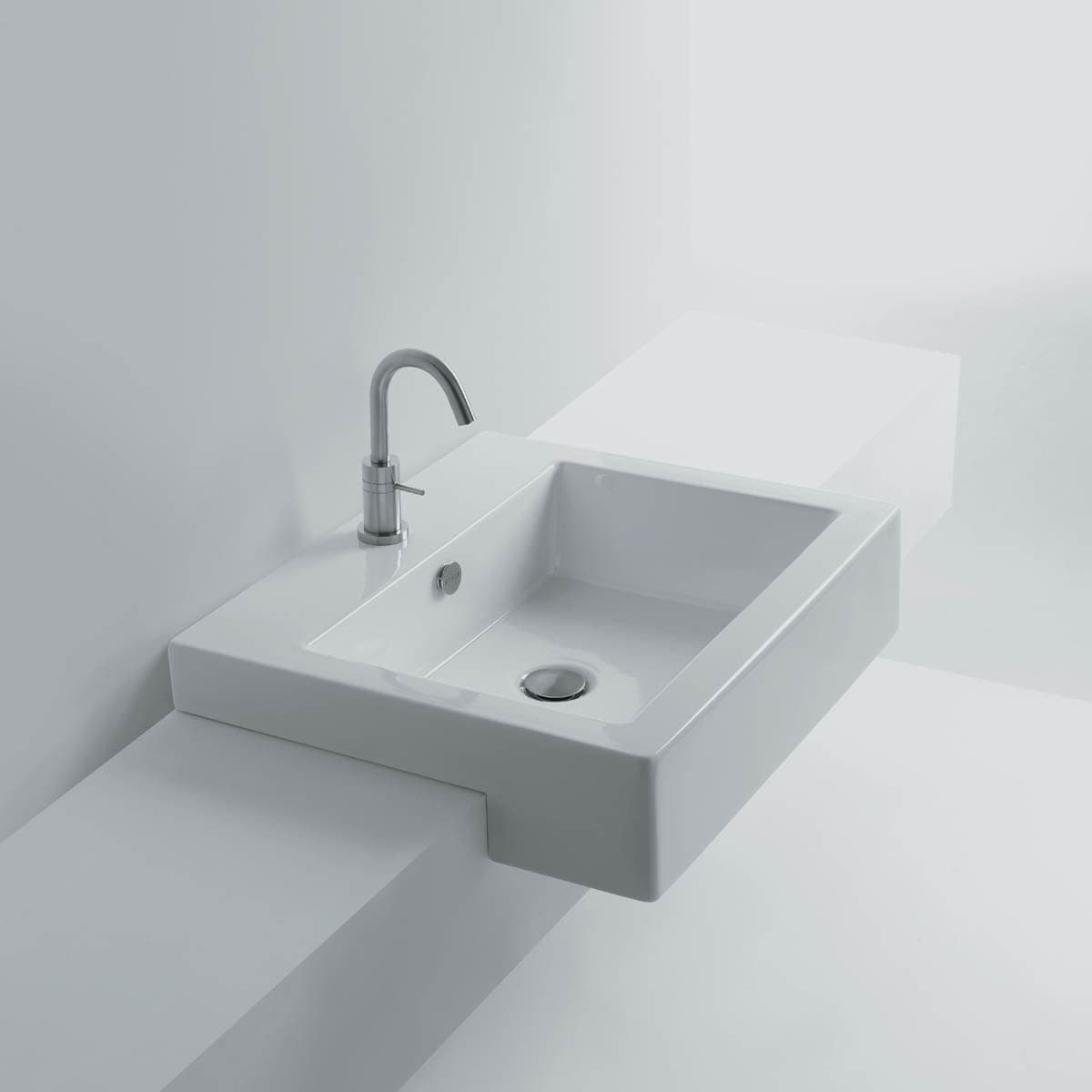 Ws Bath Collections Quad 60S Ws04401F Quad 24 Semi Recessed Bathroom Sink With Single Faucet Hole And Overflow