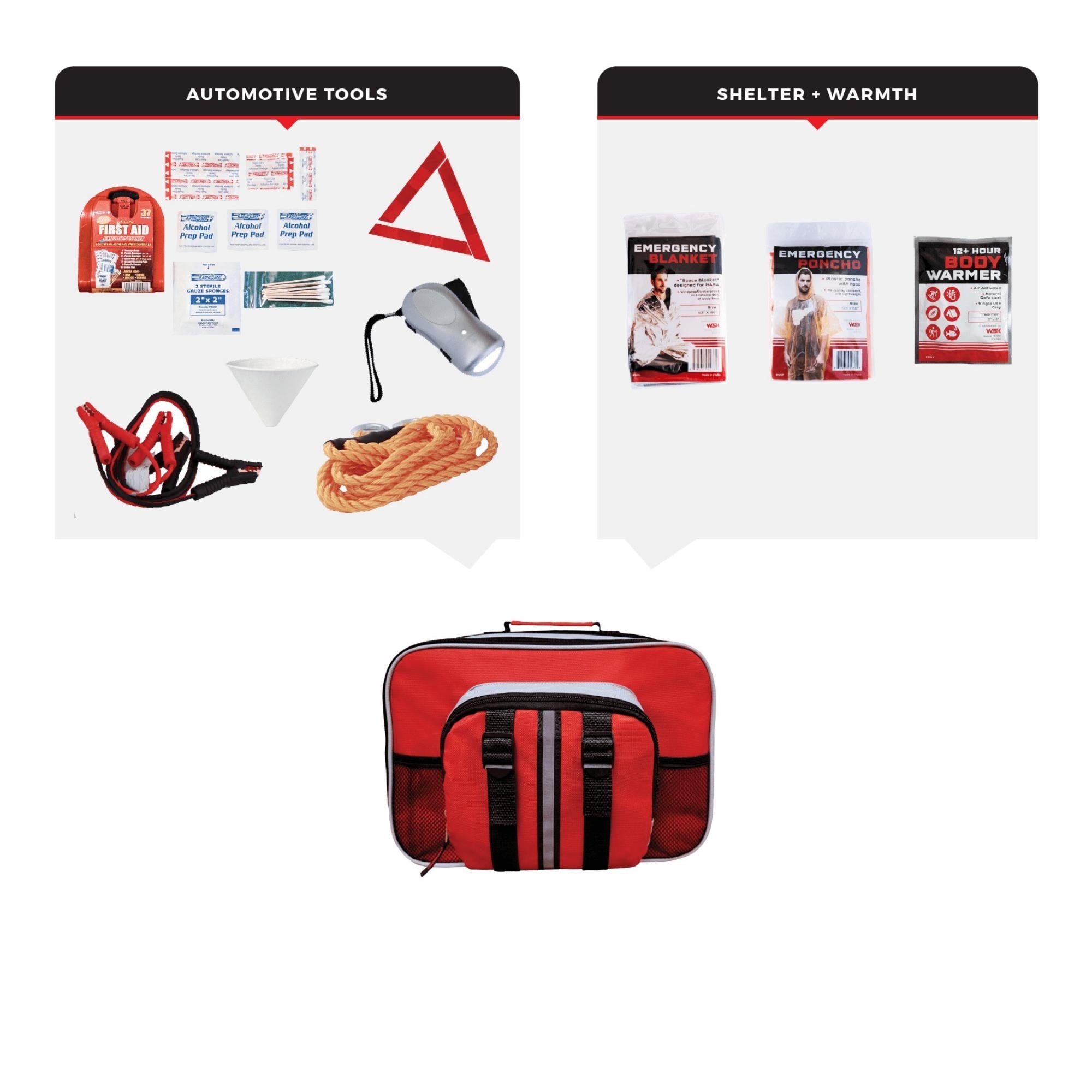 Wsk Emergency Auto Kit Roadside Essentials For Car Truck Safety Multicolor