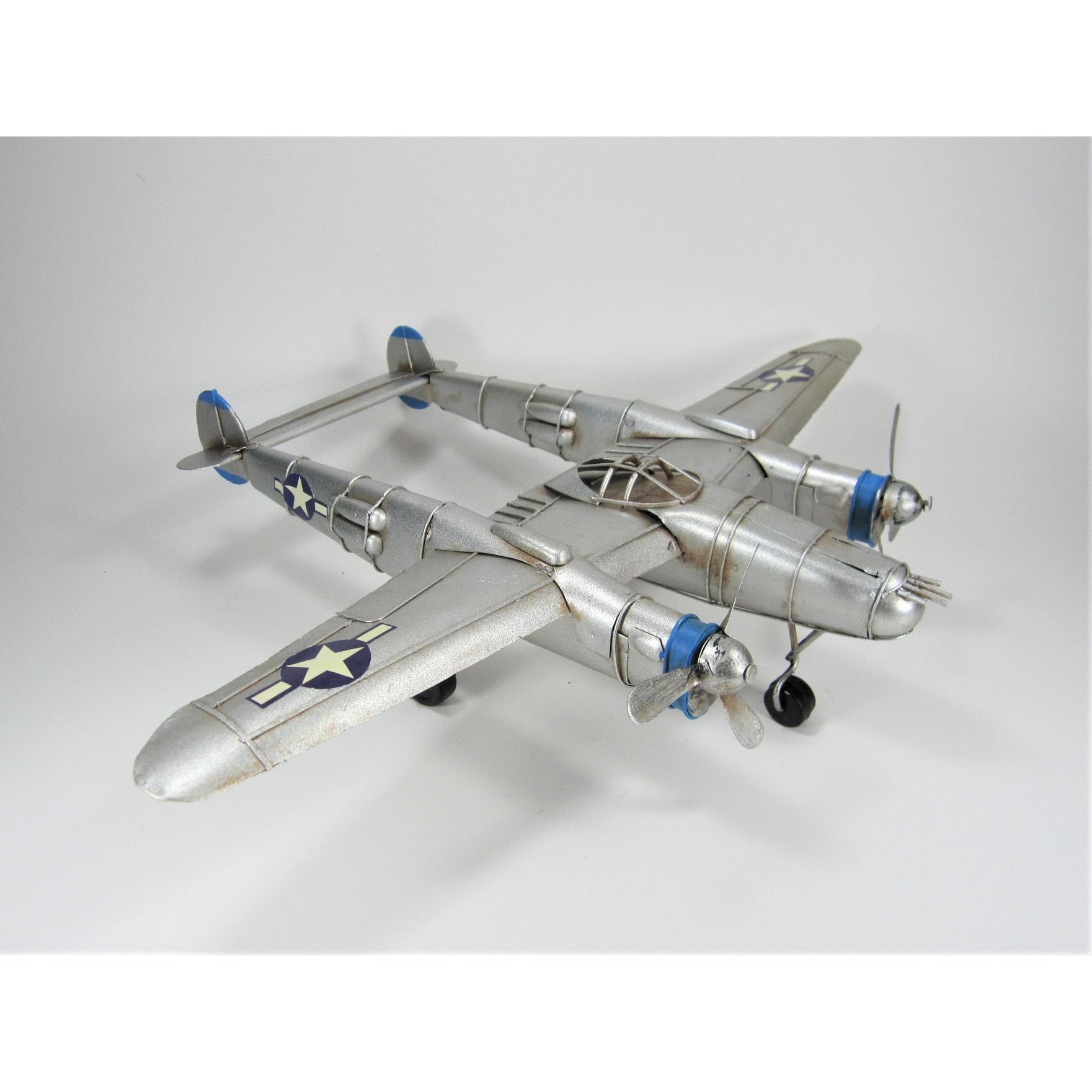 Wwii Inspired Model Twin Boom Aircraft In Silver Small
